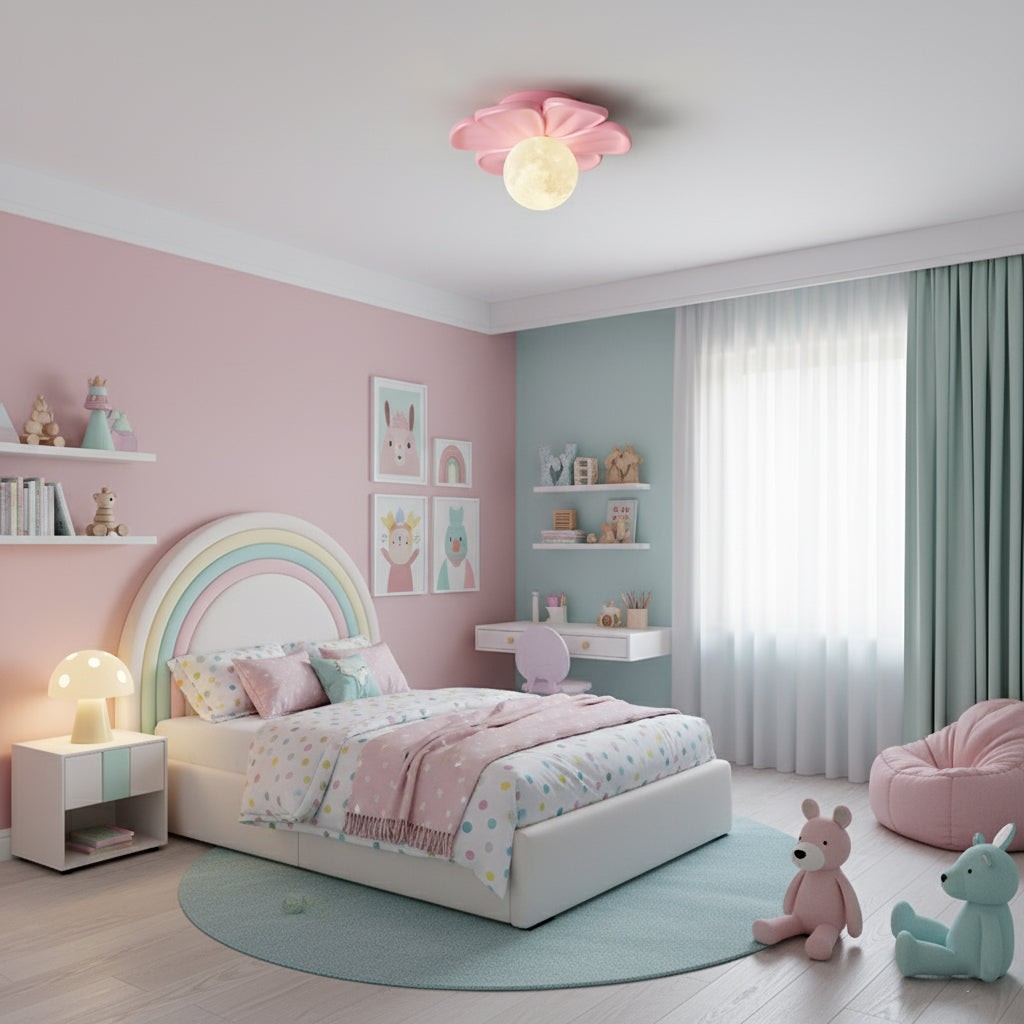 Crèmekleurige bloemvormige plafondlamp HL2961