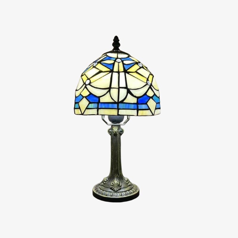 Virelle Traditionele Tiffany Tafellamp – Kleurrijke Bureaulamp met Glas-in-lood Koepel voor Slaapkamer HL2337