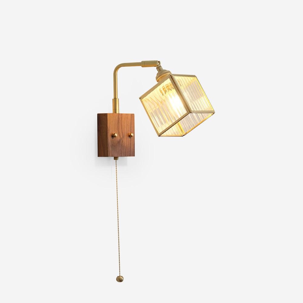 Vierkante glazen verstelbare houten wandlamp HL671