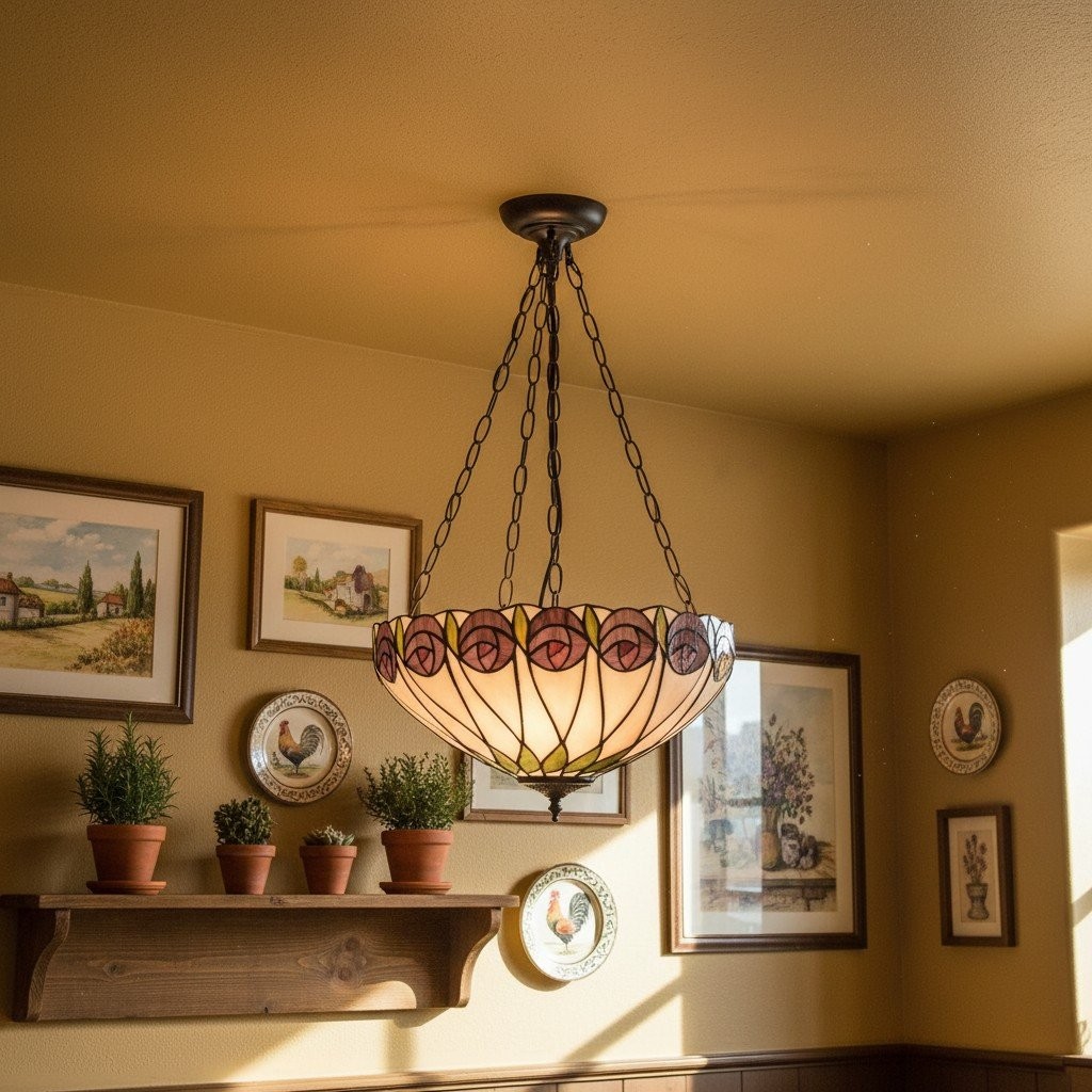 TF Hutchinson Tiffany hanglamp - Omgekeerde kunstglazen verstelbare hanglamp voor thuis HL2097