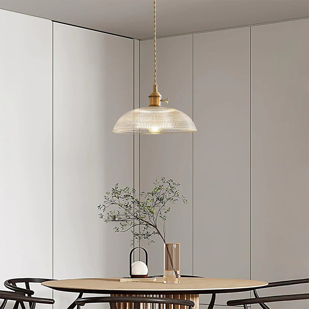Vintage koperen geribbelde glazen hanglamp HL186