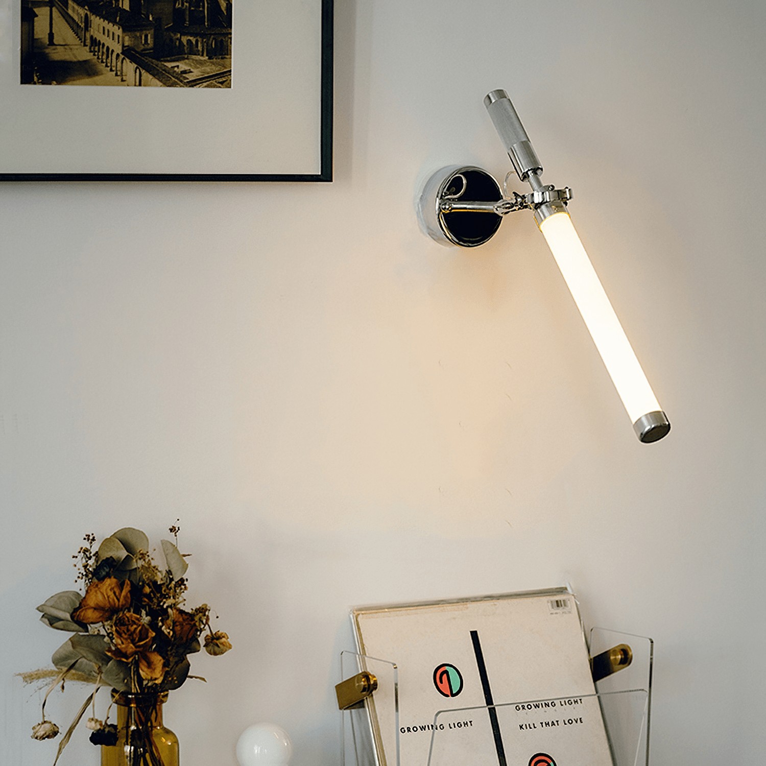 Moderne metalen zilveren staafvormige wandlamp HL1105