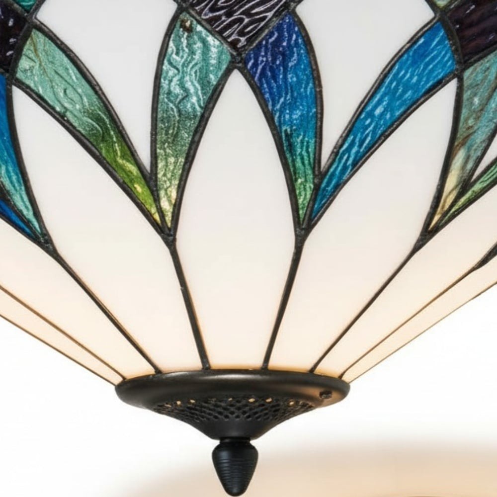 TF Allanton Tiffany plafondlamp met halfverzonken kap - kap met art nouveau-patroon voor woon- of eetkamer HL2204
