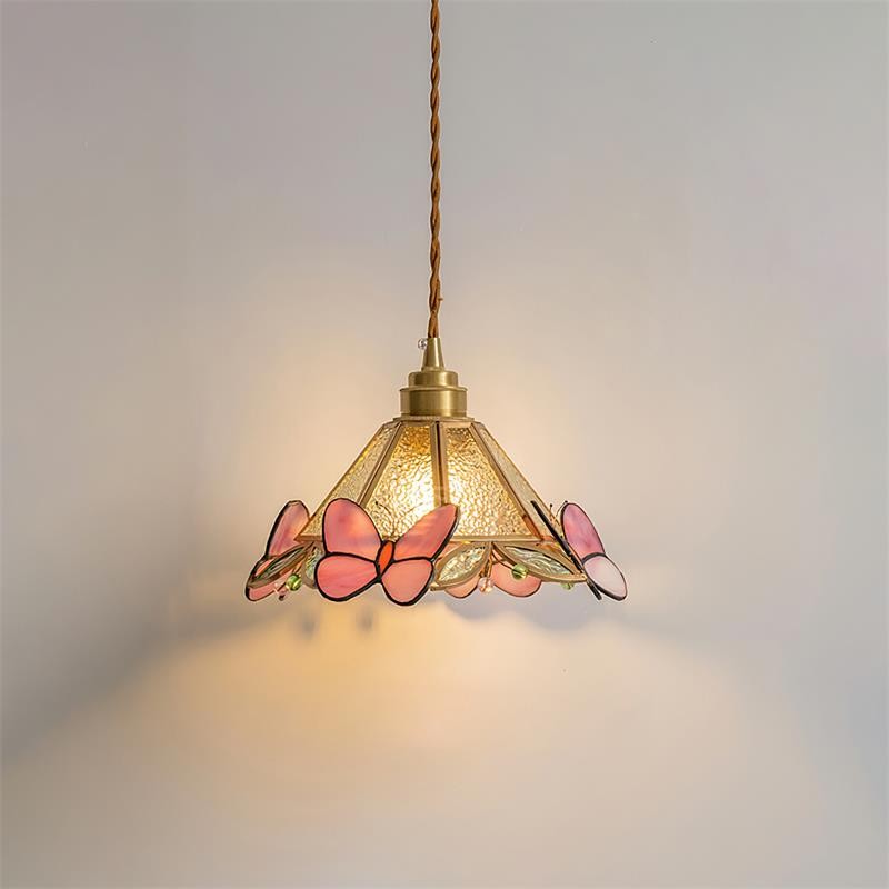 Franse Retro Glazen Roze Vlinder Hanglamp HL814