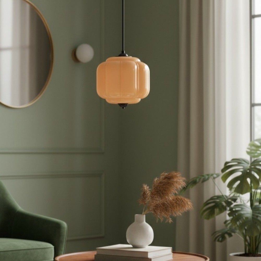 Vintage Eloise Melkglazen Hanglamp - Geribbelde Glazen Plafondkroonluchter HL1091