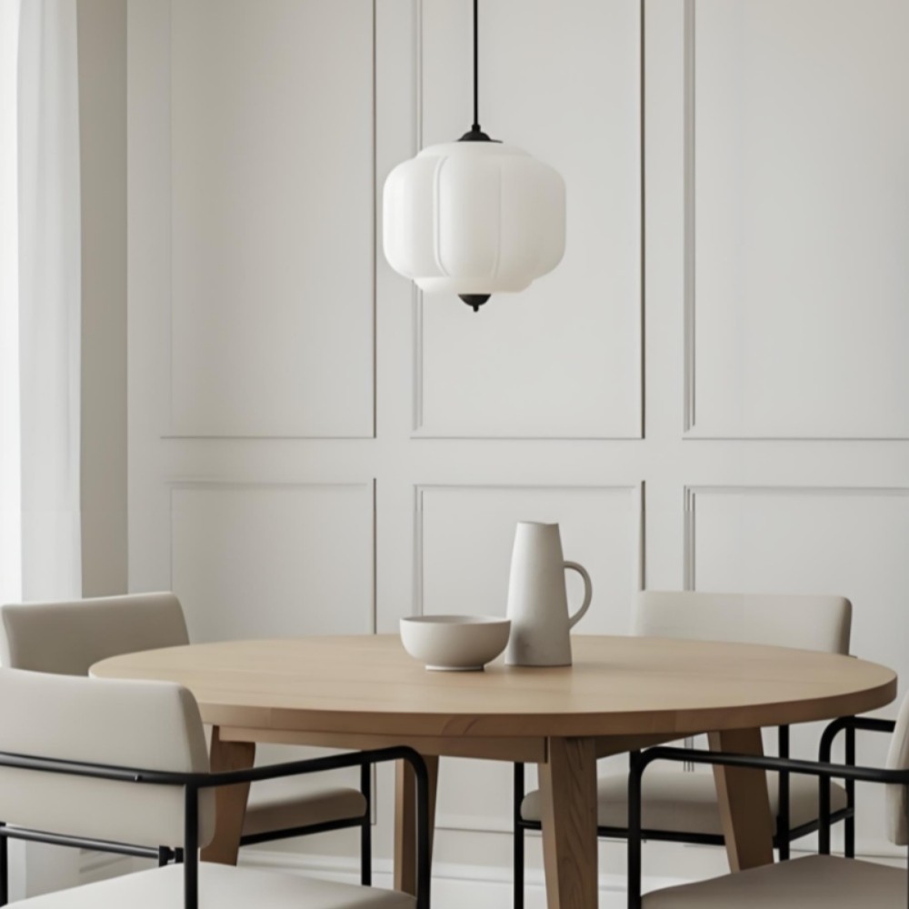 Vintage Eloise Melkglazen Hanglamp - Geribbelde Glazen Plafondkroonluchter HL1091