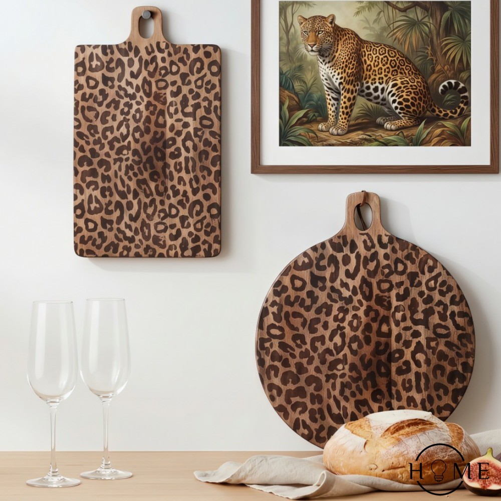 Lepwood Premium snijplank/serveerplank van sapelehout met luipaardprint voor tafeldecoratie en entertainment HL2509