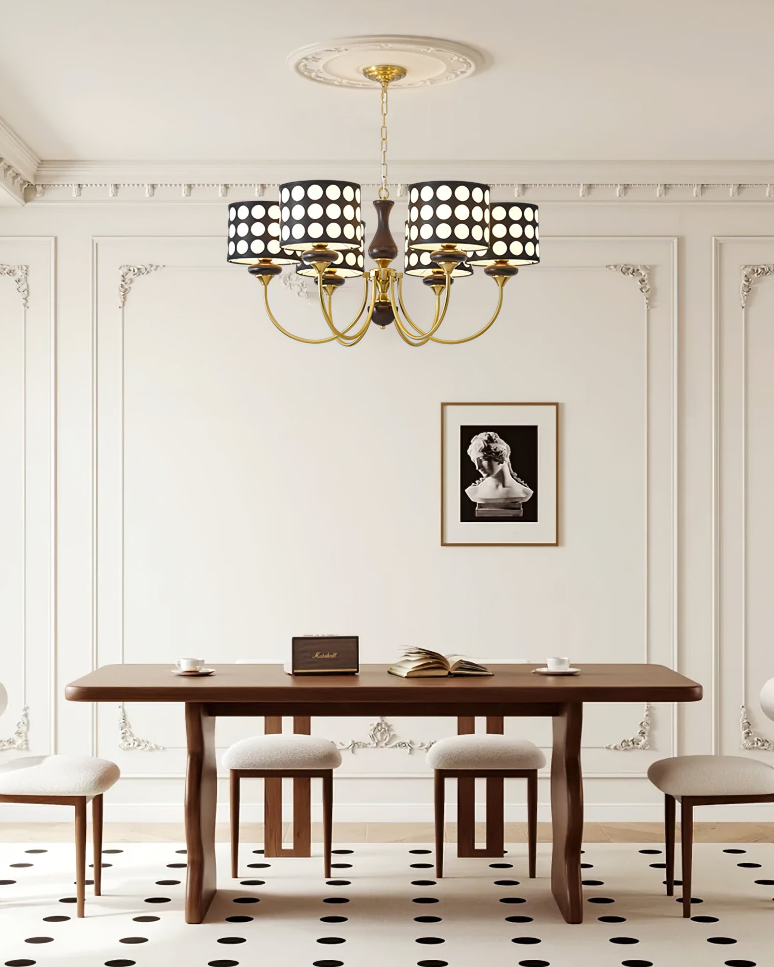 Moderne luxe zwarte kroonluchter met meerdere koppen en stippen HL1121