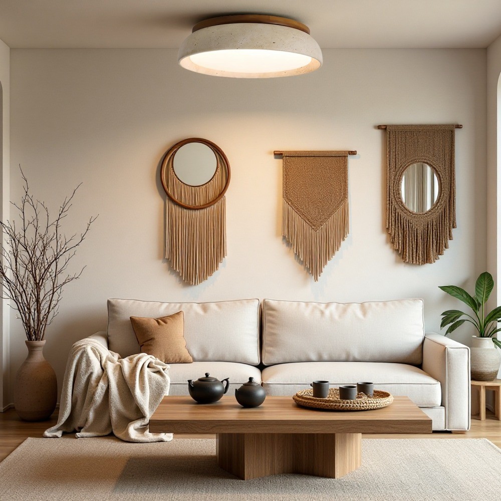Ronde Travertijn Plafondlamp - Moderne Houten Lamp voor Eetkamer HL1297