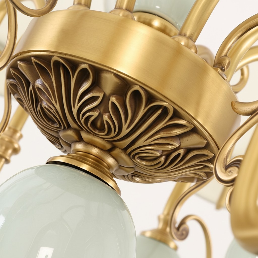 Altoris Serie Kroonluchter met Stoffen Lampenkappen - Messing Keramische Kroonluchter voor Woonkamer HL2479