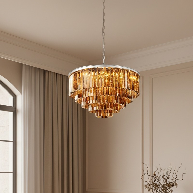 Aurevon Crystal Prism Modern Plafondkroonluchter met Metalen Frame voor Thuis en Hotel HL2298