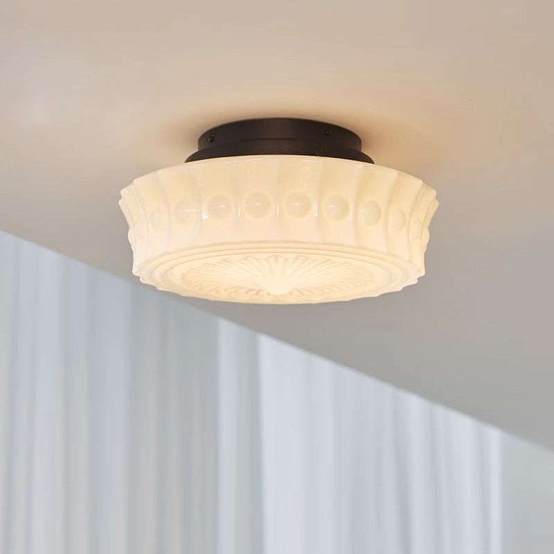 Traditionele vintage ronde glazen ijzeren LED semi-inbouw plafondlamp voor slaapkamer HL1058