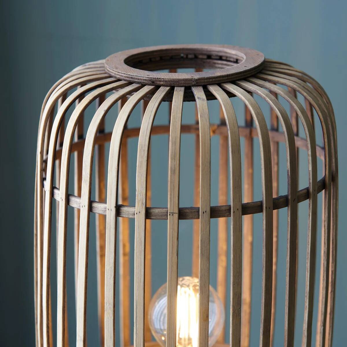 Yumeko Natural Woven Floor Lamp - Moderne Scandinavische staande lamp met bamboekap voor slaapkamers of woonkamers HL2167