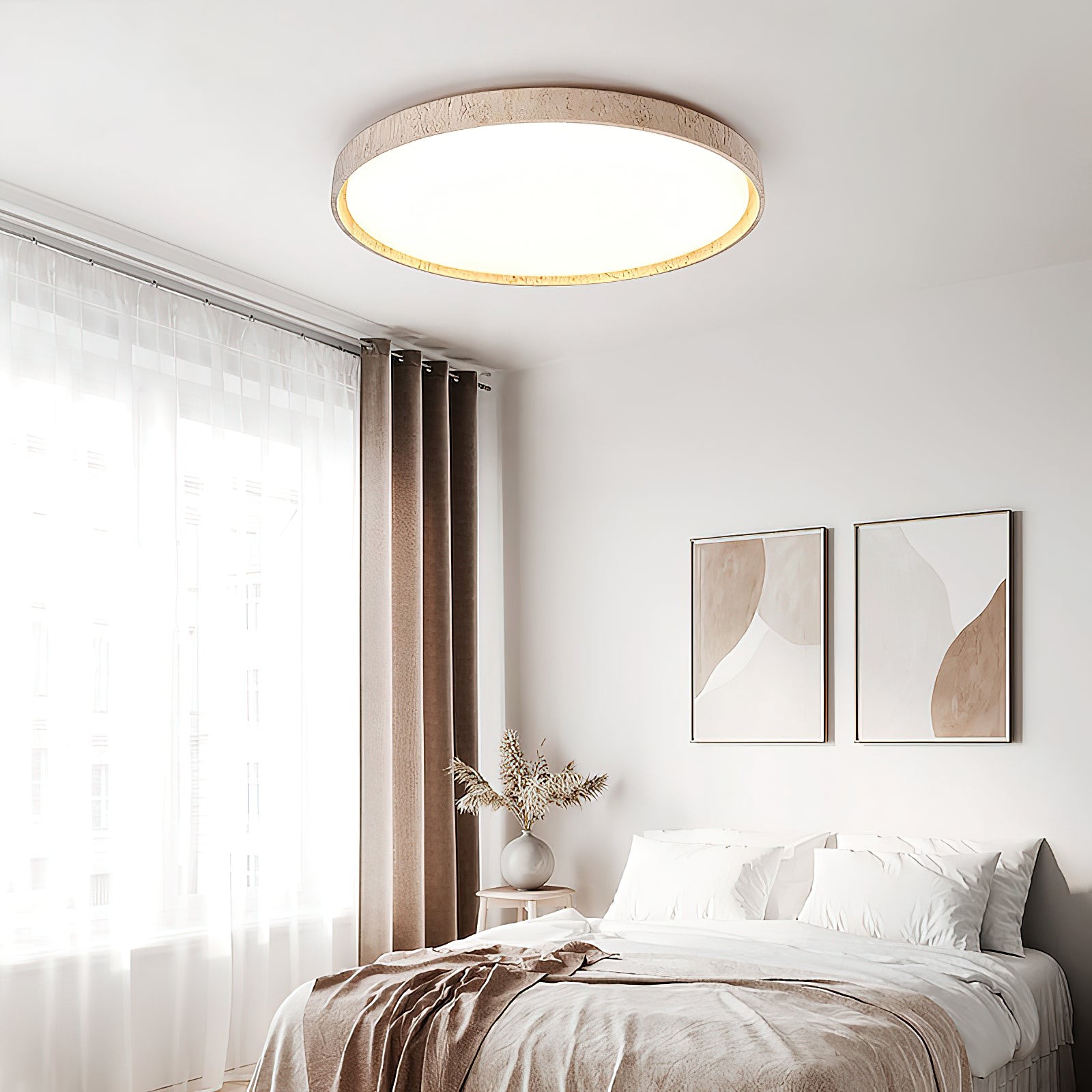 Ultradunne ronde plafondlamp van travertijn HL3243