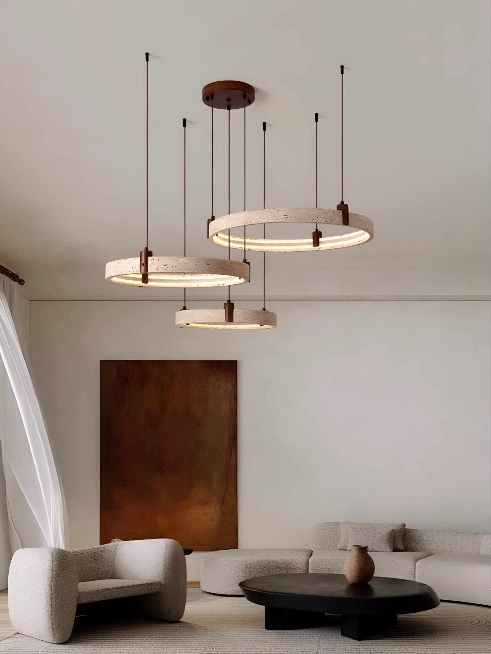 Eenvoudige ronde travertijn hanglamp HL974