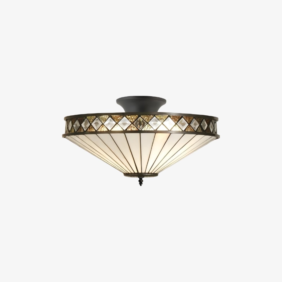 TF Fargo Semi-Flush Plafondlamp - Een klassieke art deco lamp met een decoratieve glazen kap voor gebruik in meerdere ruimtes