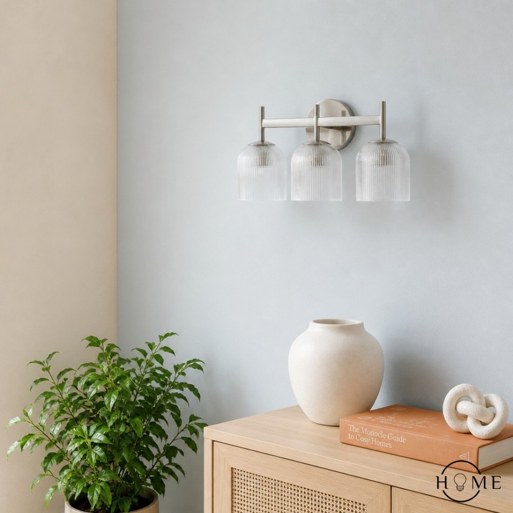 Bravira geribbelde glazen wandlamp - metalen wandlamp met heldere glazen kap HL1552