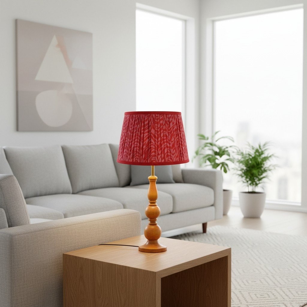 Grainora tafellamp met houten voet en stoffen lampenkap voor de woonkamer HL2349