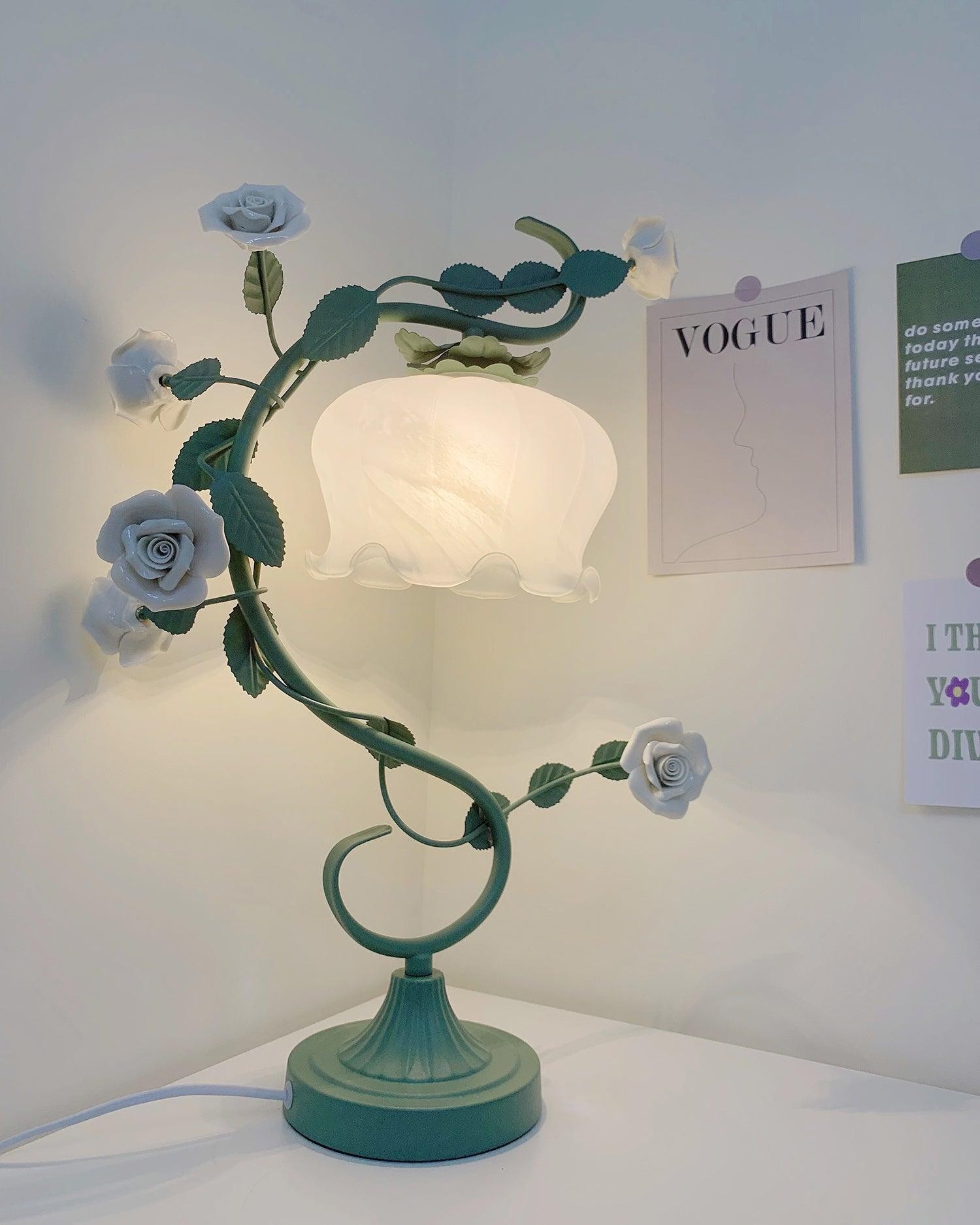 Groen Roze Wit Rozen Bloem Tafellamp HL767