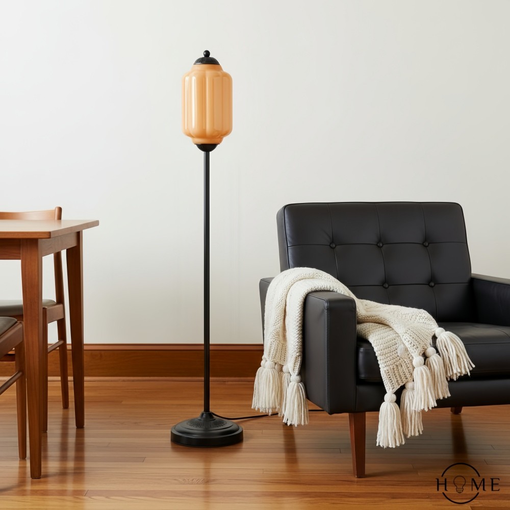 Eloise Vloerlamp van getextureerd glas in pompoenvorm - Organisch artistiek ontwerp en retrostijl voor de woonkamer HL2510
