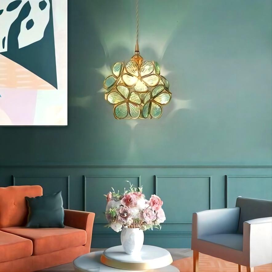 Romantische handgeblazen glazen bloemblad hanglamp HL47