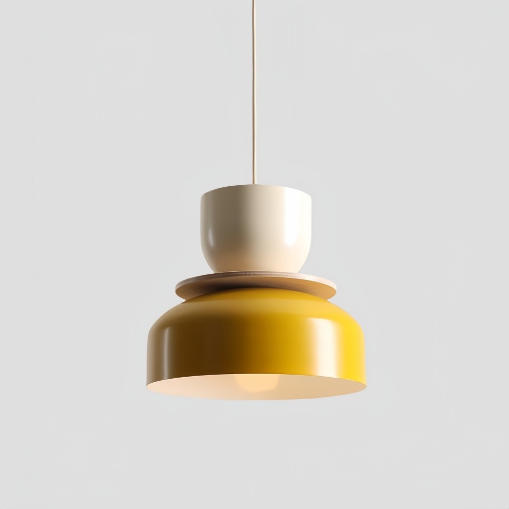 Hanglamp met metalen kom en kap - Houten Macri Kleurrijke Keukenlamp HL1068