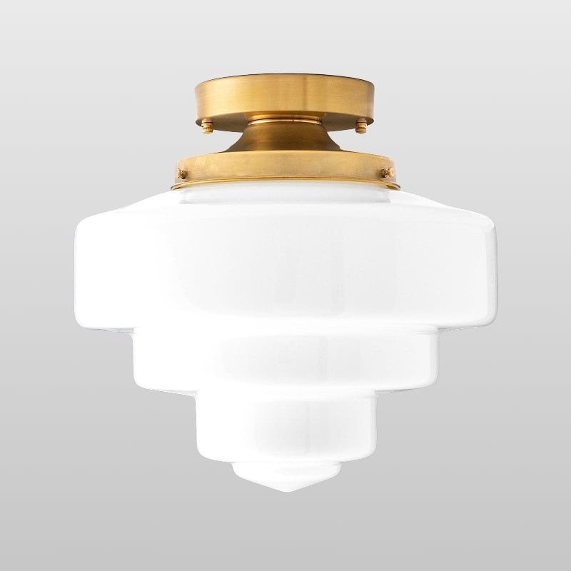 Geotower glazen plafondlamp van messing – mondgeblazen opaal glazen bollamp HL1727