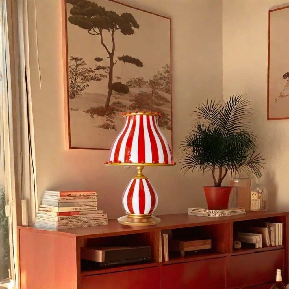 Circus tafellamp - Rood-Witte Strepen Metalen Design HL1048