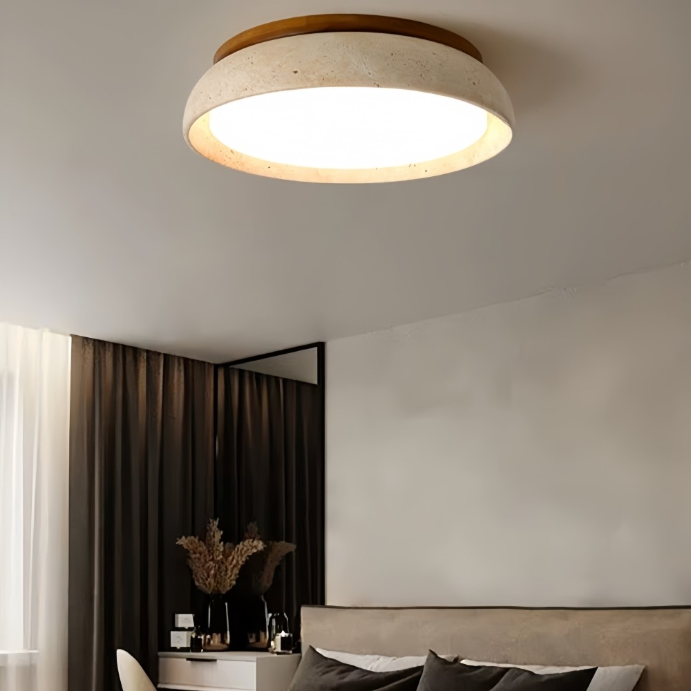 Ronde Travertijn Plafondlamp - Moderne Houten Lamp voor Eetkamer HL1297