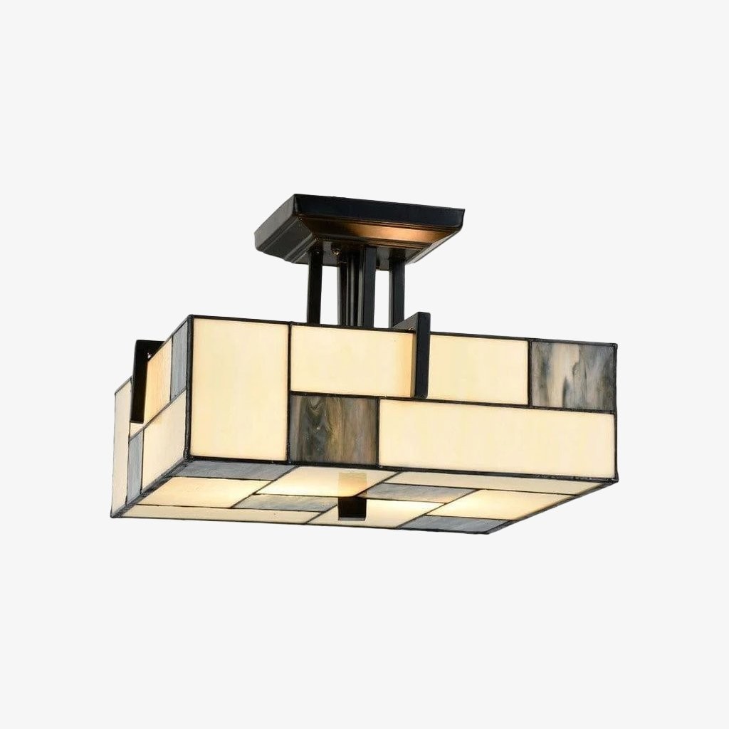 TF Manchester Plafondlamp - Armatuur van gebrandschilderd glas in art-decostijl voor woonkamer of hal HL2109