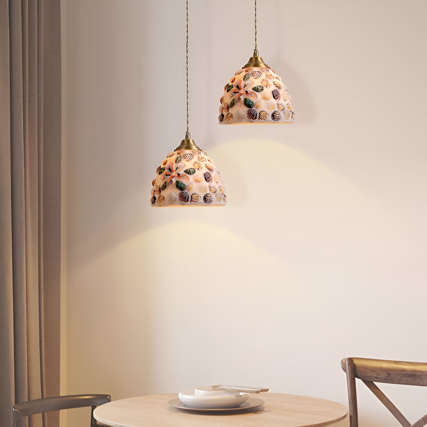 Retro kleurrijke natuurlijke schelp handgemaakte messing hanglamp HL1279