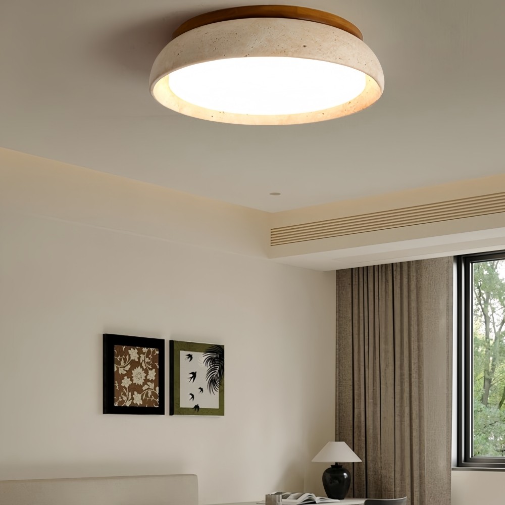 Ronde Travertijn Plafondlamp - Moderne Houten Lamp voor Eetkamer HL1297
