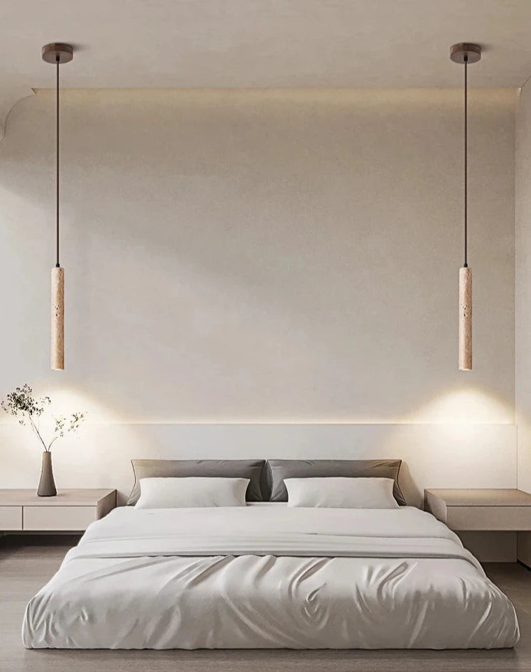 Japanse Wabi Sabi gele travertijn cilinder hanglamp met 1 lichtpunt HL970