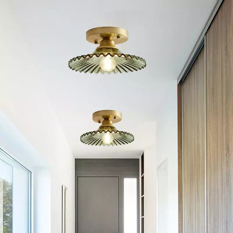 Vintage helder glazen geribbelde bloemblaadje plafondlamp HL139