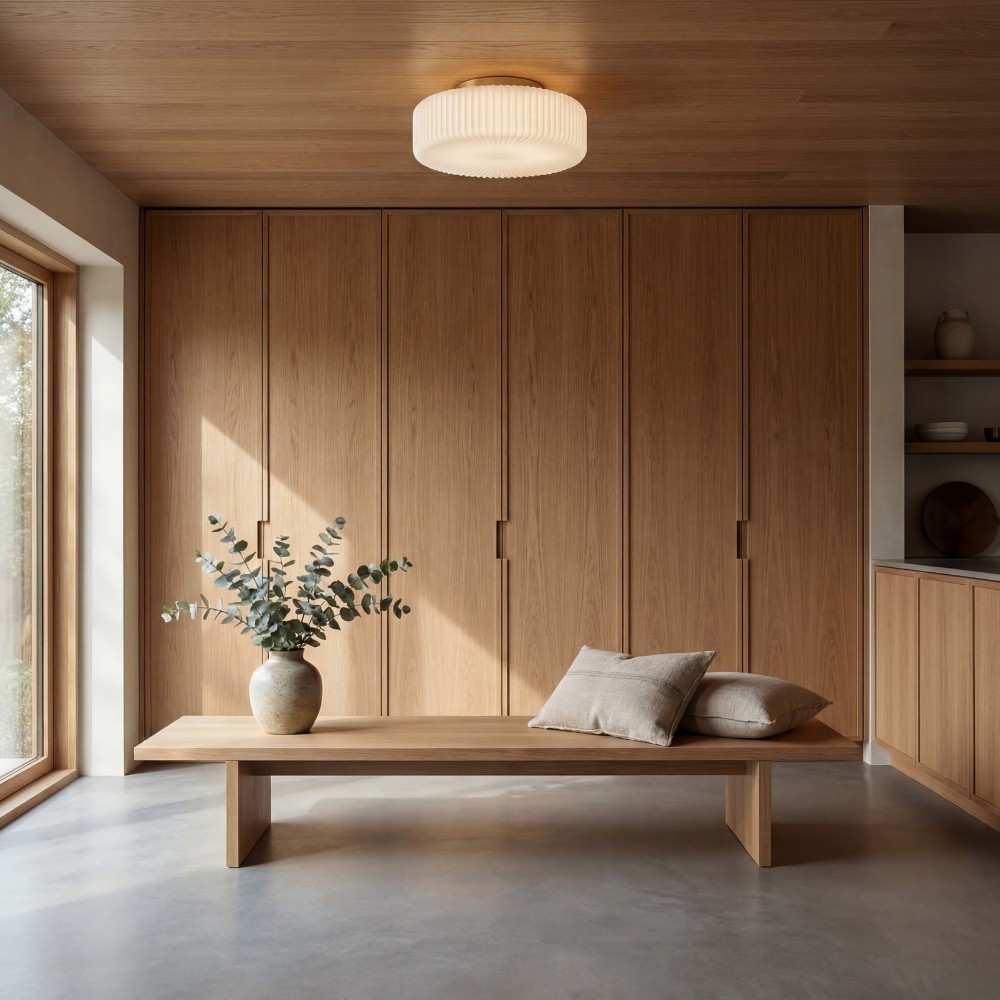 Lunorib Moderne Plafondarmatuur van Opaalglas - Geribbelde Metalen Verlichting met Structuur voor Woonkamers HL2417