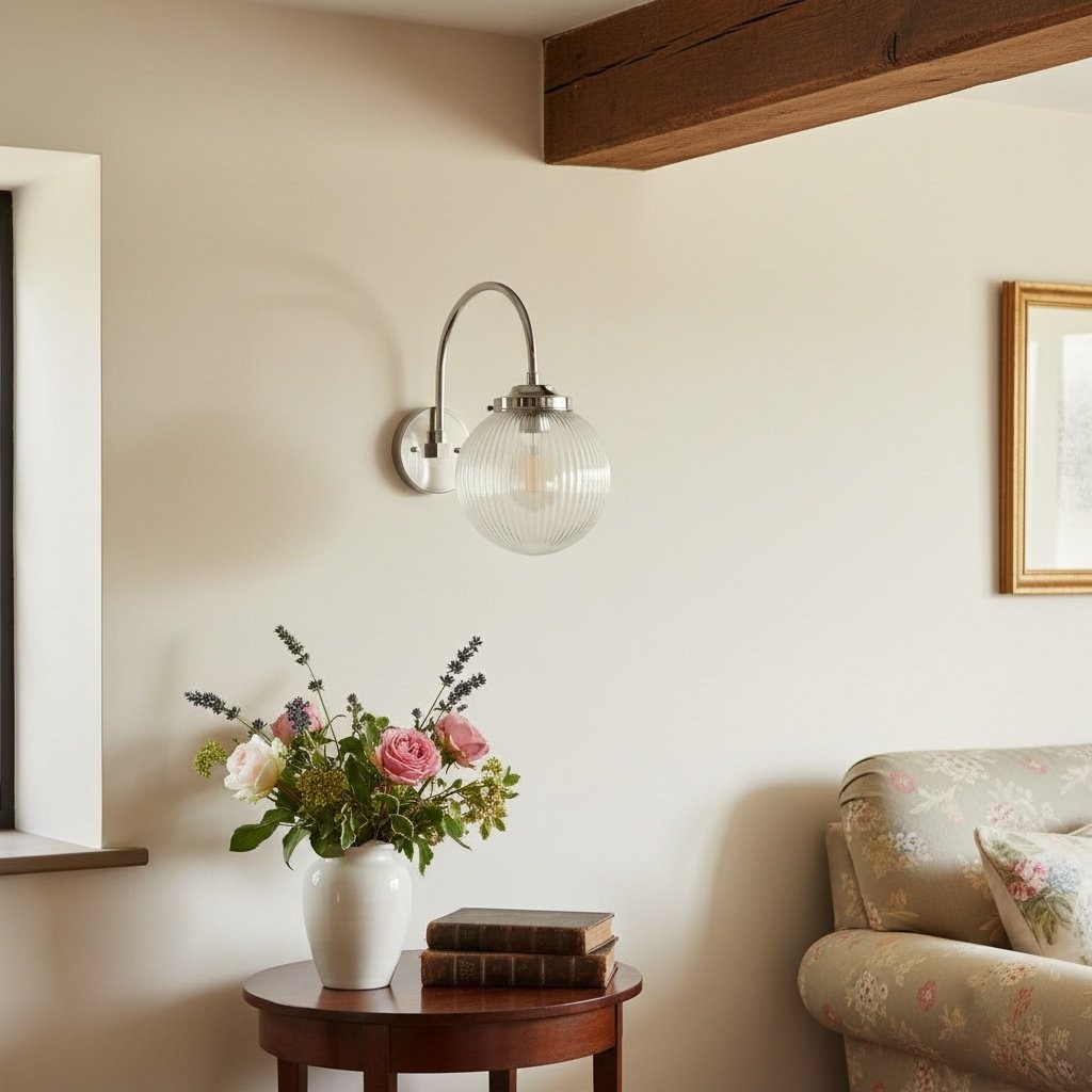 Glorica glazen wandlamp van verouderd messing - geribbelde glazen kap industriële stijl verlichting HL1772