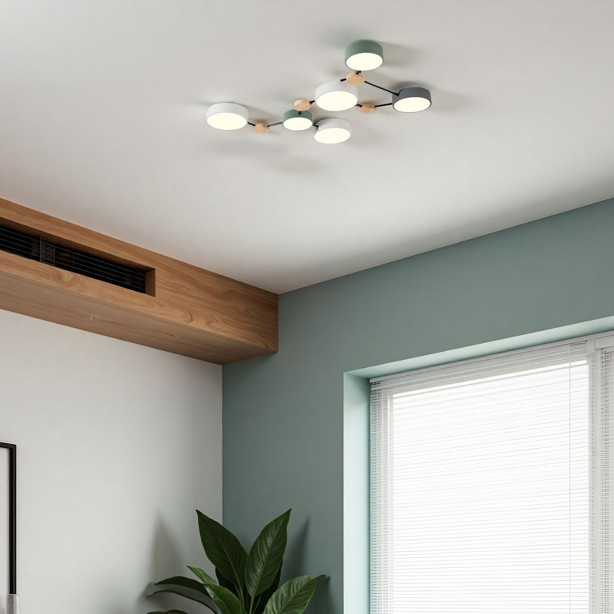 Moderne plafondlamp met houten schijf - LED-lamp met takken voor woonkamer HL1346