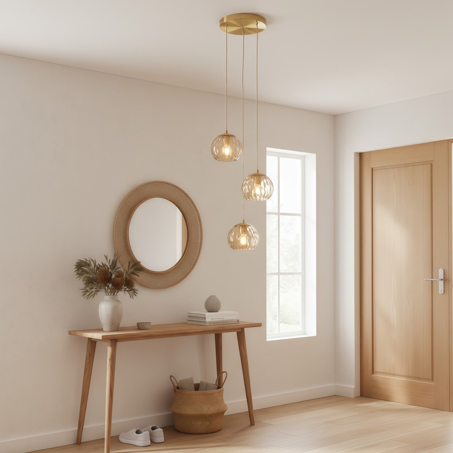 Tracian Dimpled Globes 3-lichts hanglamp - Sculpturale amberkleurige verlichting, ideaal voor woonkamer of hal HL2255
