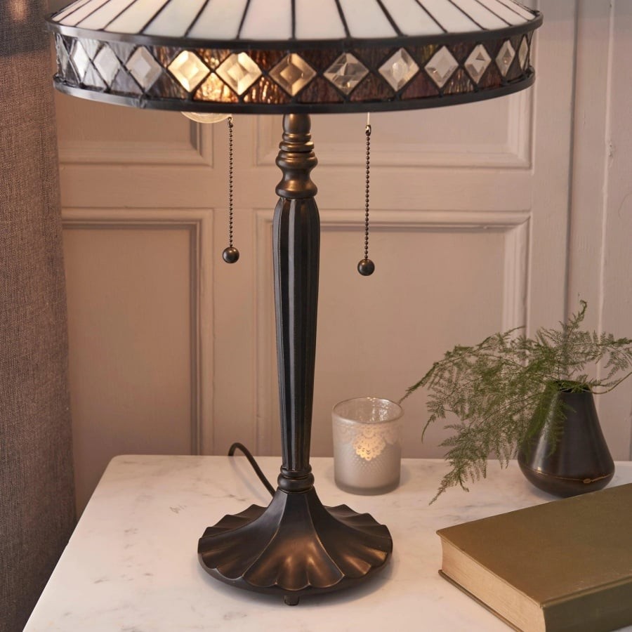 TF Fargo Geometrische Lamp in Tiffany-stijl - Amberkleurig en crèmekleurig glas, accentverlichting voor slaapkamer of