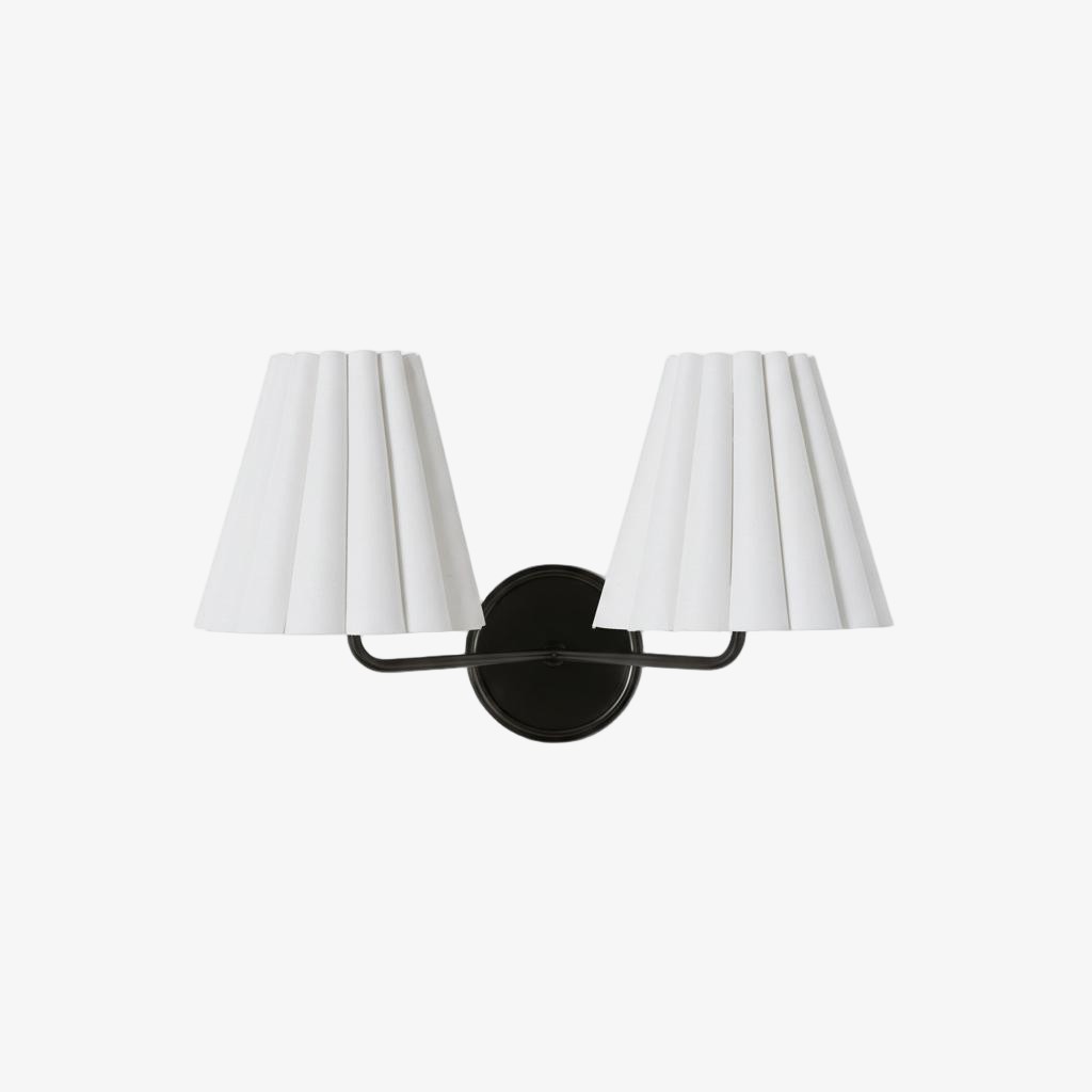 Ruffmeto stoffen wandlamp – met geplooide details op een sculpturaal metalen frame voor studeerkamer of hal HL2279