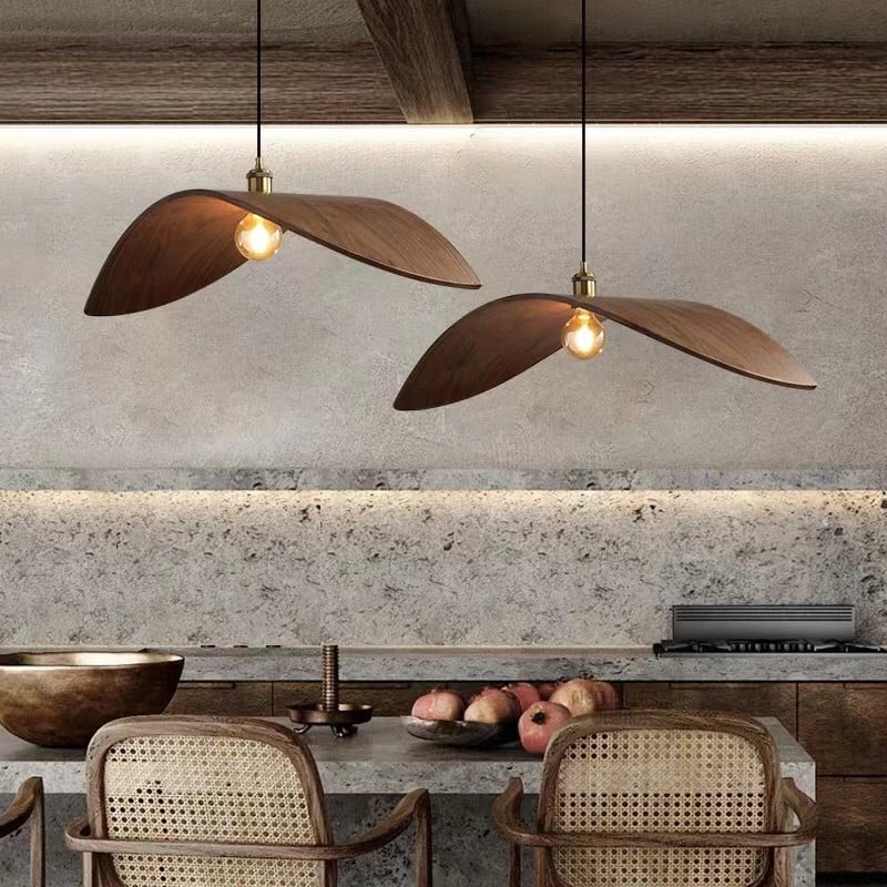 Curve houten hanglamp met vliegend blad HL132