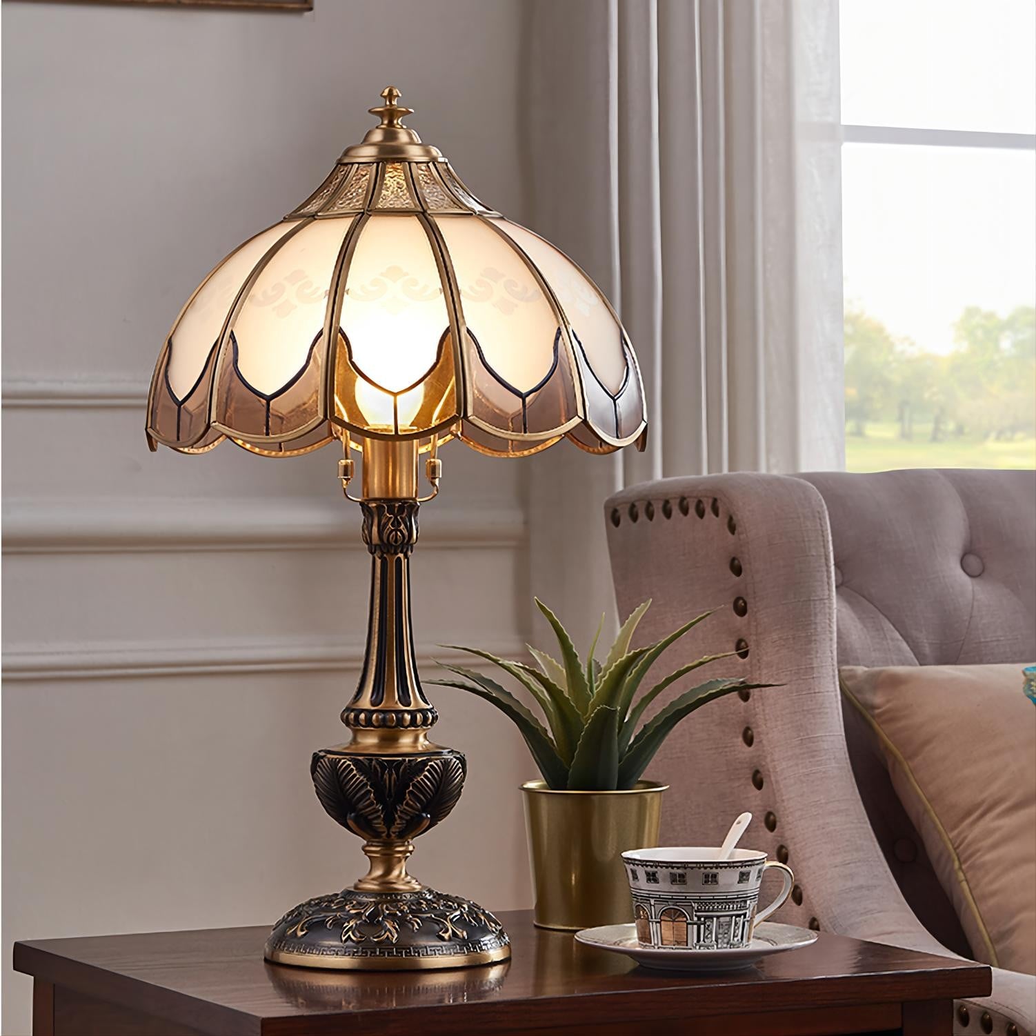 Vintage luxe koperen tafellamp
