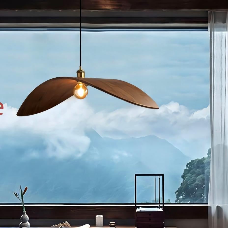 Curve houten hanglamp met vliegend blad HL132