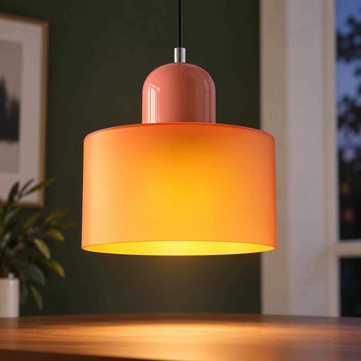 Warm light through orange glass shade