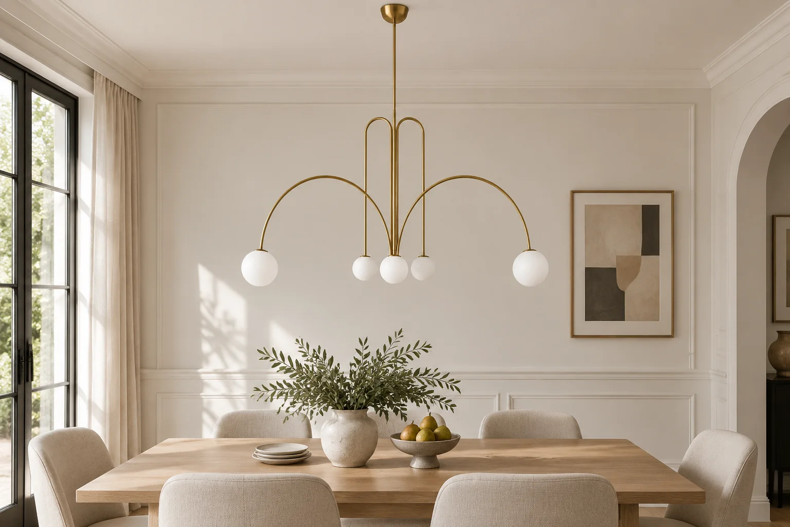 Lustre Gran Finale en laiton au-dessus d'une table