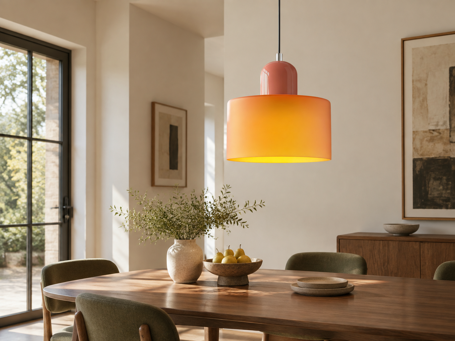 HL107 pink and orange pendant over a dining table