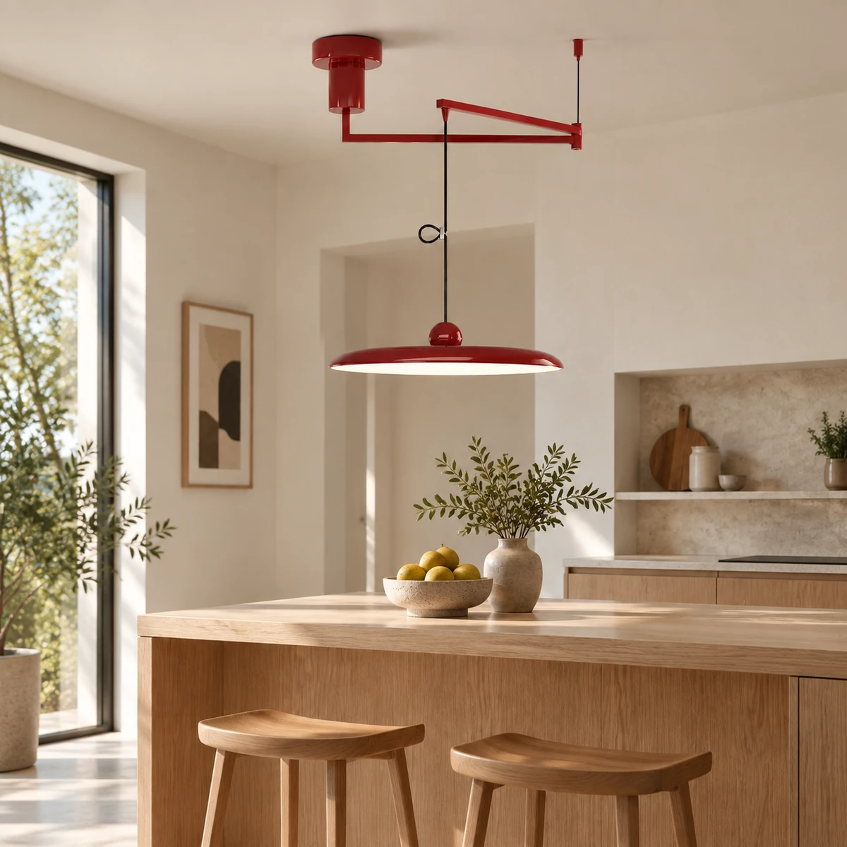 Red HL885 pendant above a kitchen island