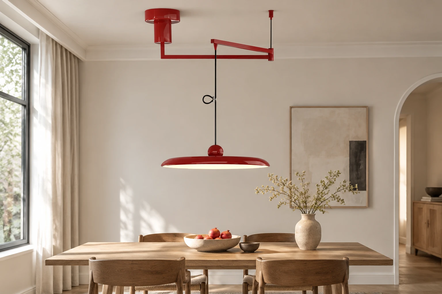 HL885 red adjustable pendant above a dining table