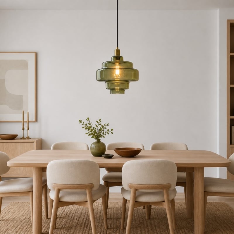 Lámpara colgante sobre una mesa de comedor