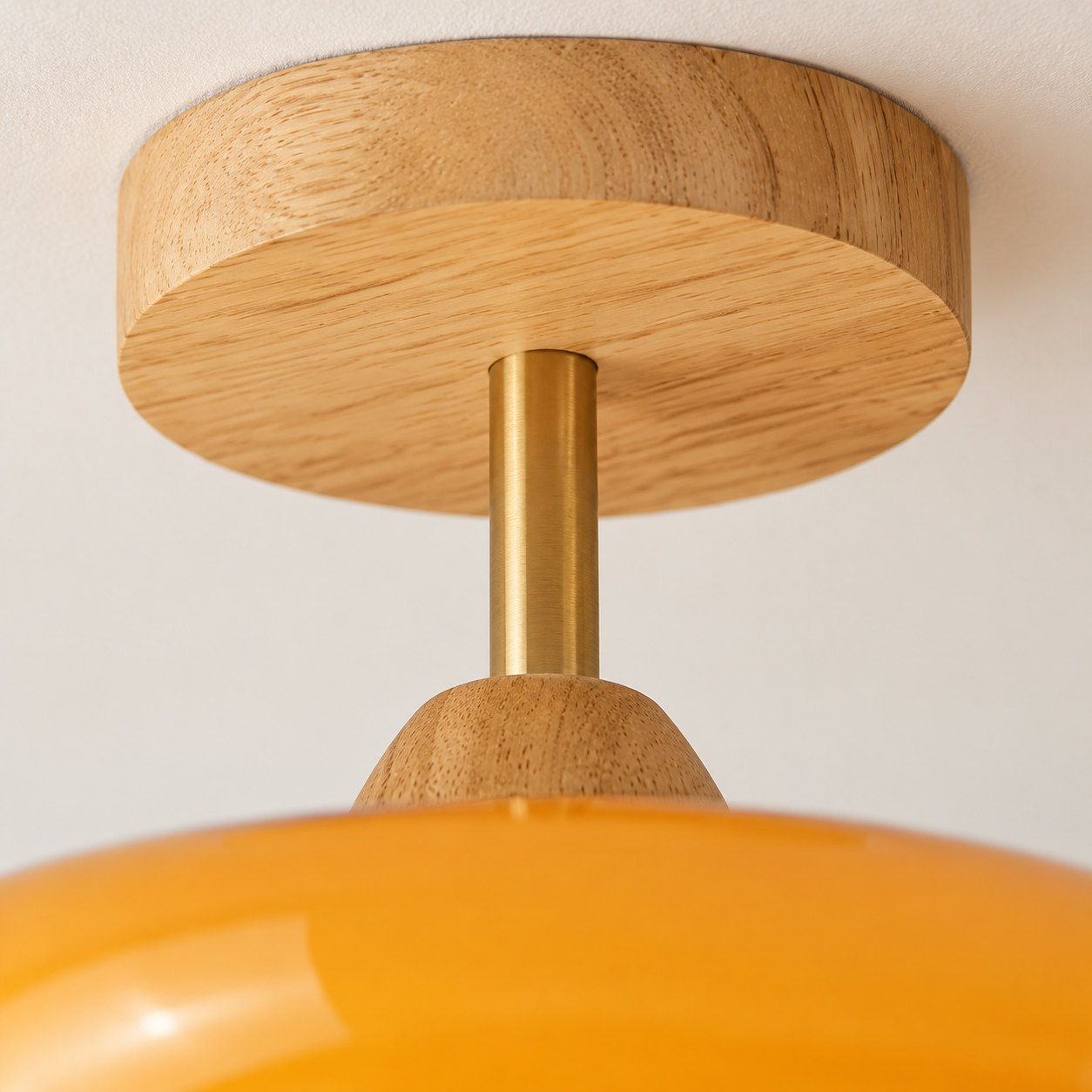 Generated macro detail of the HL153 wood ceiling canopy and metal connector